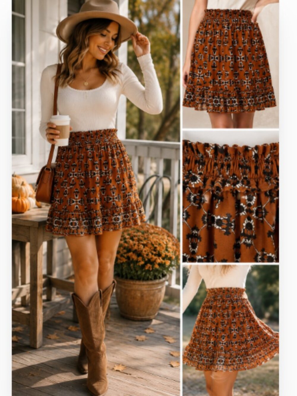 MAX STUDIO Floral Smocked Waist Tiered Ruffle Mini Skirt